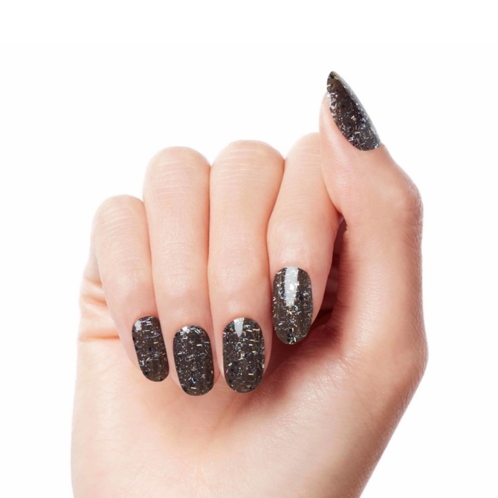 Color Street Interstellar Dust Sparkling Black Real Nail Polish Strips New